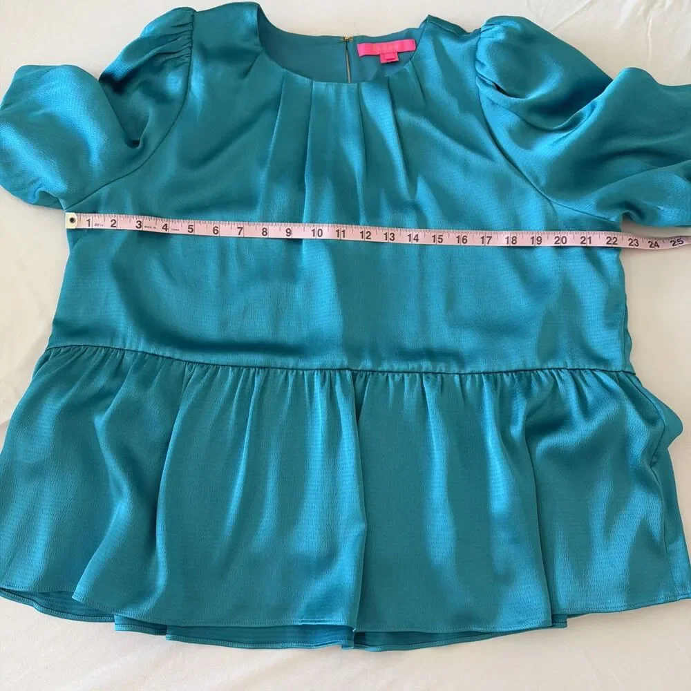 Lilly Pulitzer Peplum Top Sz 16 Blakelynn Blue Rhapsody Teal Flowy Ruffle Satin